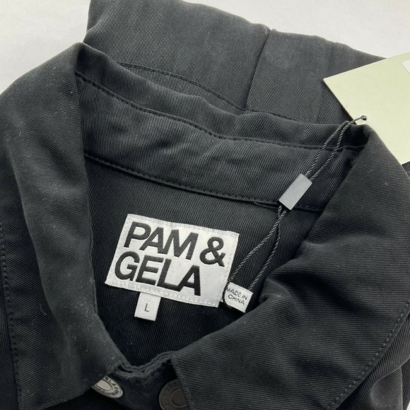 Pam & Gela Jumpsuit Women Size L Black F20 Utility Jumpsuit Long Sleeve Nwt $325 - Picture 4 of 12